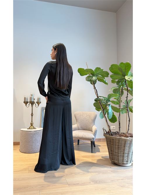 Pantalone a palazzo satinato con elastico sul retro DIECI MINUTI | FA356P3